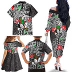 Personalised South Sydney Rabbitohs Family Matching Off The Shoulder Long Sleeve Dress and Hawaiian Shirt Polynesian Tribal Pattern With Rugby Rabbit Mascot Art