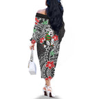 Personalised South Sydney Rabbitohs Family Matching Off The Shoulder Long Sleeve Dress and Hawaiian Shirt Polynesian Tribal Pattern With Rugby Rabbit Mascot Art