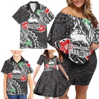 Personalised South Sydney Rabbitohs Family Matching Off Shoulder Short Dress and Hawaiian Shirt Polynesian Tribal Pattern With Rugby Rabbit Mascot Art