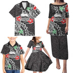 Personalised South Sydney Rabbitohs Family Matching Puletasi and Hawaiian Shirt Polynesian Tribal Pattern With Rugby Rabbit Mascot Art