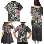 Personalised South Sydney Rabbitohs Family Matching Puletasi and Hawaiian Shirt Polynesian Tribal Pattern With Rugby Rabbit Mascot Art