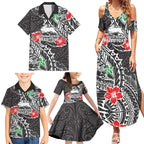 Personalised South Sydney Rabbitohs Family Matching Summer Maxi Dress and Hawaiian Shirt Polynesian Tribal Pattern With Rugby Rabbit Mascot Art