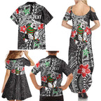 Personalised South Sydney Rabbitohs Family Matching Summer Maxi Dress and Hawaiian Shirt Polynesian Tribal Pattern With Rugby Rabbit Mascot Art
