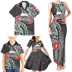 Personalised South Sydney Rabbitohs Family Matching Tank Maxi Dress and Hawaiian Shirt Polynesian Tribal Pattern With Rugby Rabbit Mascot Art