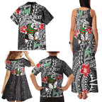 Personalised South Sydney Rabbitohs Family Matching Tank Maxi Dress and Hawaiian Shirt Polynesian Tribal Pattern With Rugby Rabbit Mascot Art