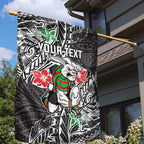 Personalised South Sydney Rabbitohs Garden Flag Polynesian Tribal Pattern With Rugby Rabbit Mascot Art