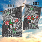 Personalised South Sydney Rabbitohs Garden Flag Polynesian Tribal Pattern With Rugby Rabbit Mascot Art
