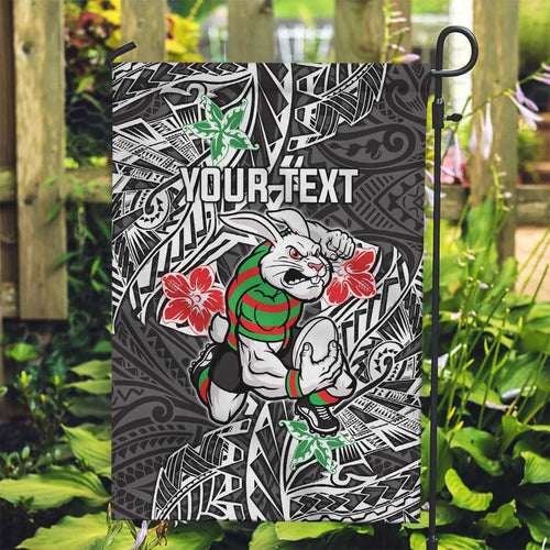 Personalised South Sydney Rabbitohs Garden Flag Polynesian Tribal Pattern With Rugby Rabbit Mascot Art