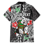 Personalised South Sydney Rabbitohs Hawaiian Shirt Polynesian Tribal Pattern With Rugby Rabbit Mascot Art