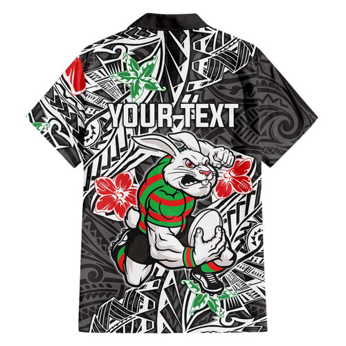 Personalised South Sydney Rabbitohs Hawaiian Shirt Polynesian Tribal Pattern With Rugby Rabbit Mascot Art