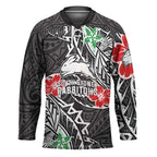 Personalised South Sydney Rabbitohs Hockey Jersey Polynesian Tribal Pattern With Rugby Rabbit Mascot Art