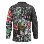 Personalised South Sydney Rabbitohs Hockey Jersey Polynesian Tribal Pattern With Rugby Rabbit Mascot Art