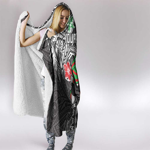 Personalised South Sydney Rabbitohs Hooded Blanket Polynesian Tribal Pattern With Rugby Rabbit Mascot Art
