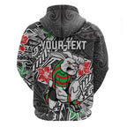 Personalised South Sydney Rabbitohs Hoodie Polynesian Tribal Pattern With Rugby Rabbit Mascot Art