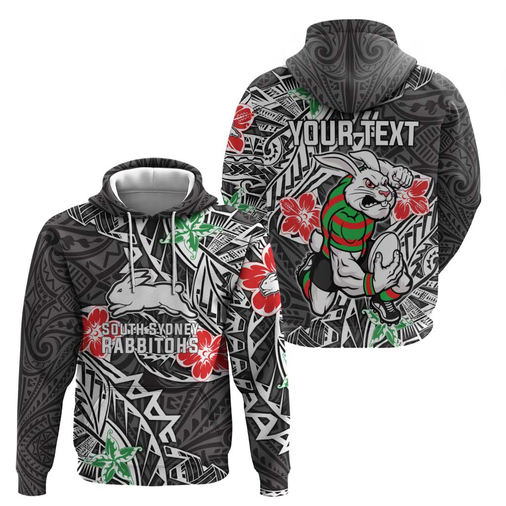 Personalised South Sydney Rabbitohs Hoodie Polynesian Tribal Pattern With Rugby Rabbit Mascot Art