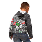 Personalised South Sydney Rabbitohs Kid Hoodie Polynesian Tribal Pattern With Rugby Rabbit Mascot Art