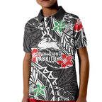 Personalised South Sydney Rabbitohs Kid Polo Shirt Polynesian Tribal Pattern With Rugby Rabbit Mascot Art