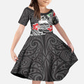 Personalised South Sydney Rabbitohs Kid Short Sleeve Dress Polynesian Tribal Pattern With Rugby Rabbit Mascot Art