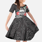 Personalised South Sydney Rabbitohs Kid Short Sleeve Dress Polynesian Tribal Pattern With Rugby Rabbit Mascot Art