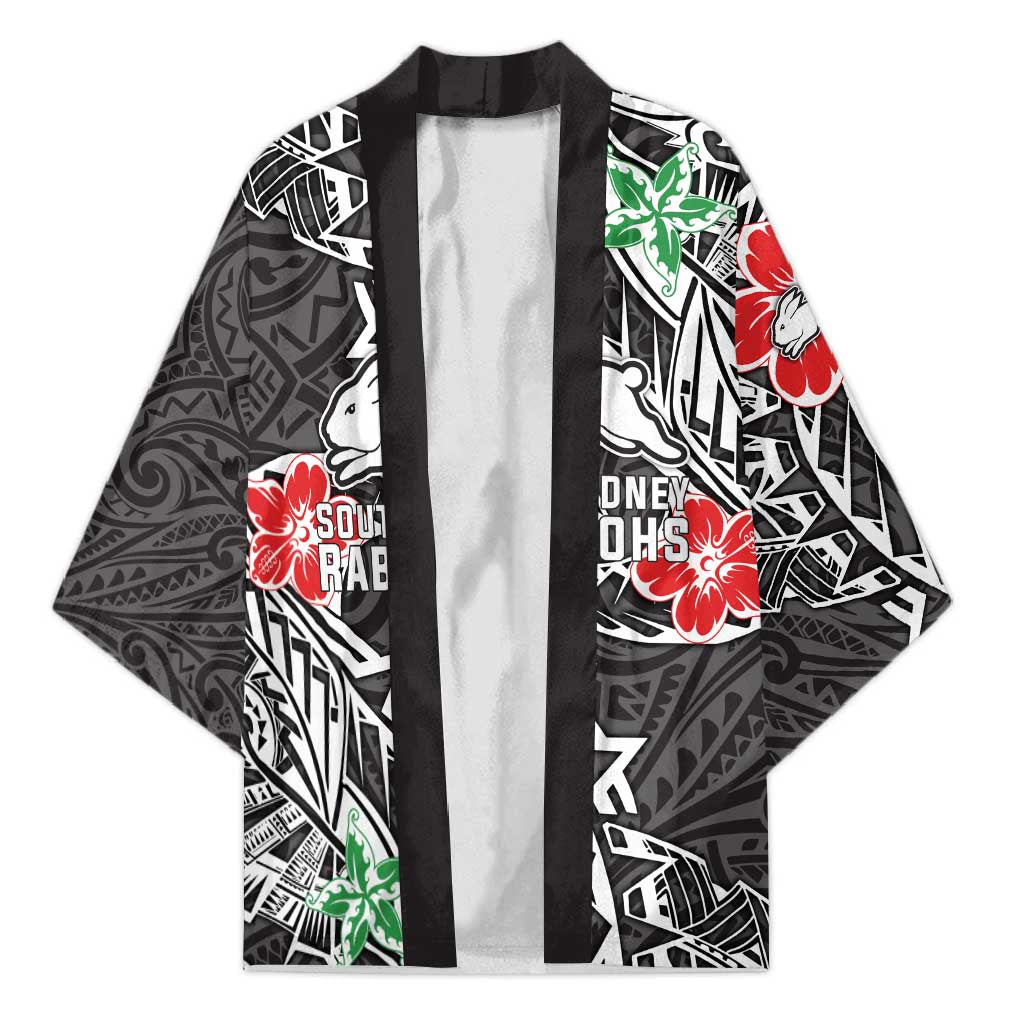 Personalised South Sydney Rabbitohs Kimono Polynesian Tribal Pattern With Rugby Rabbit Mascot Art