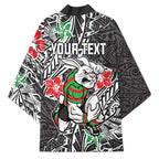 Personalised South Sydney Rabbitohs Kimono Polynesian Tribal Pattern With Rugby Rabbit Mascot Art