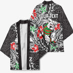 Personalised South Sydney Rabbitohs Kimono Polynesian Tribal Pattern With Rugby Rabbit Mascot Art