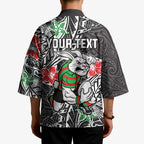 Personalised South Sydney Rabbitohs Kimono Polynesian Tribal Pattern With Rugby Rabbit Mascot Art