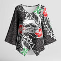 Personalised South Sydney Rabbitohs Kimono Sleeve Blouse Polynesian Tribal Pattern With Rugby Rabbit Mascot Art