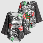 Personalised South Sydney Rabbitohs Kimono Sleeve Blouse Polynesian Tribal Pattern With Rugby Rabbit Mascot Art
