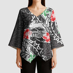 Personalised South Sydney Rabbitohs Kimono Sleeve Blouse Polynesian Tribal Pattern With Rugby Rabbit Mascot Art