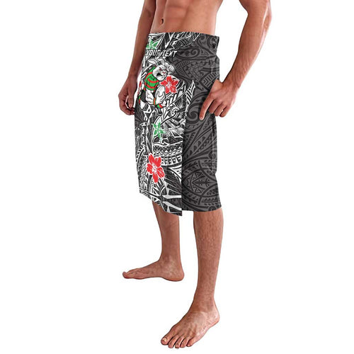 Personalised South Sydney Rabbitohs Lavalava Polynesian Tribal Pattern With Rugby Rabbit Mascot Art