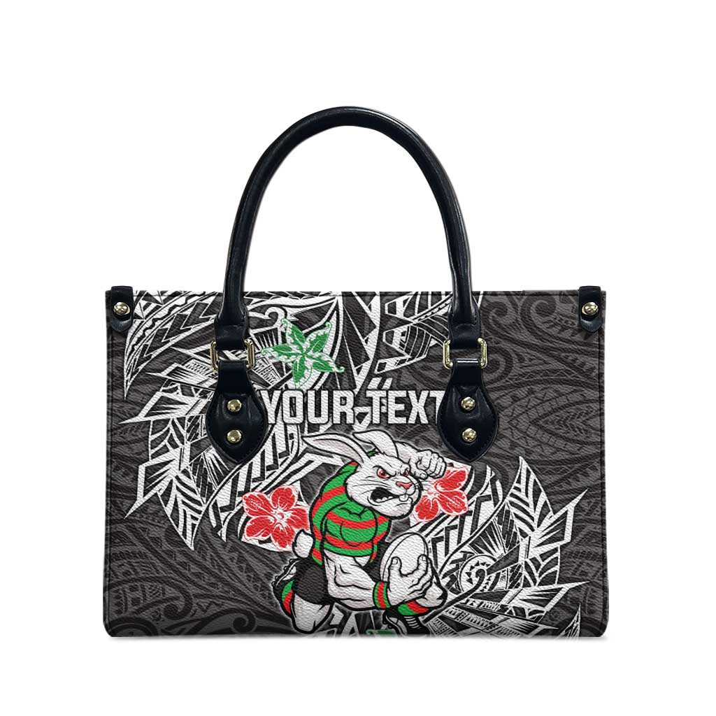 Personalised South Sydney Rabbitohs Leather Bag Polynesian Tribal Pattern With Rugby Rabbit Mascot Art
