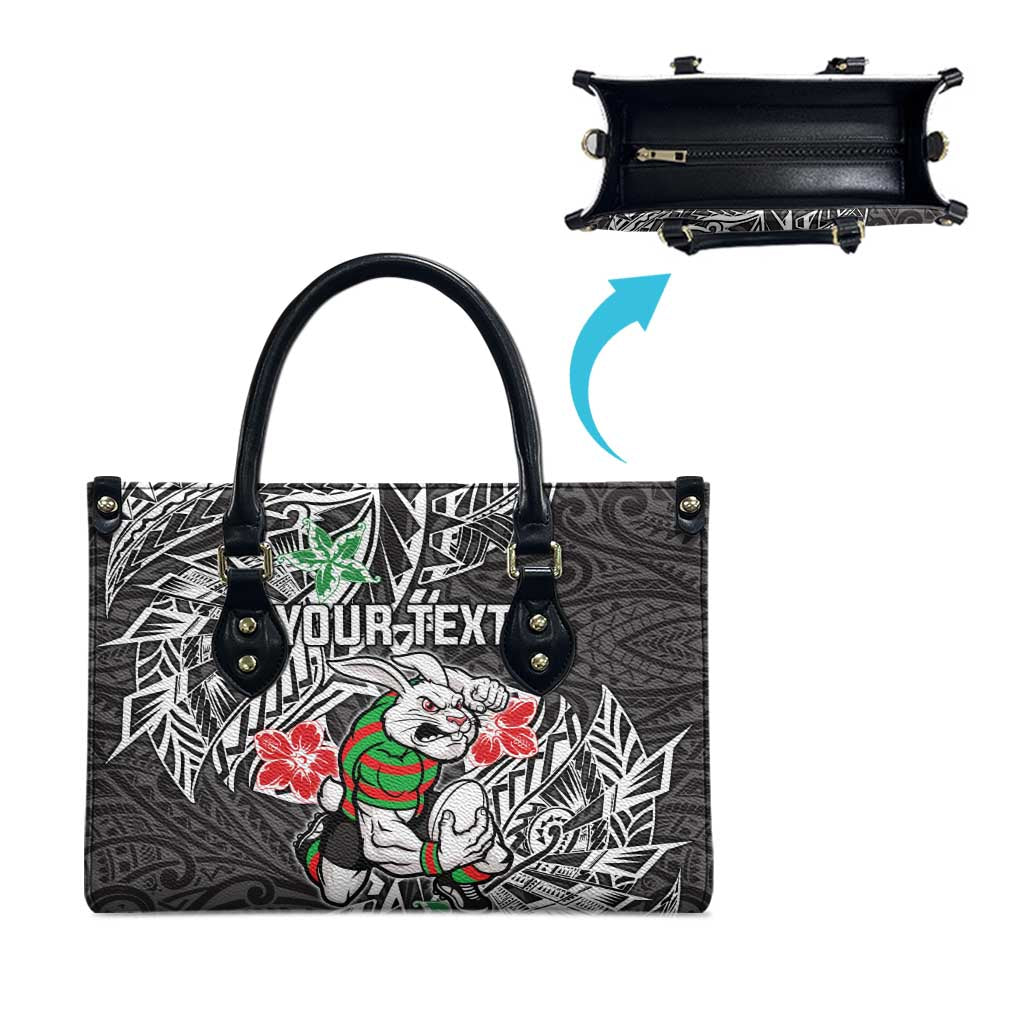 Personalised South Sydney Rabbitohs Leather Bag Polynesian Tribal Pattern With Rugby Rabbit Mascot Art