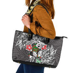 Personalised South Sydney Rabbitohs Leather Tote Bag Polynesian Tribal Pattern With Rugby Rabbit Mascot Art