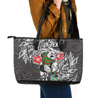 Personalised South Sydney Rabbitohs Leather Tote Bag Polynesian Tribal Pattern With Rugby Rabbit Mascot Art