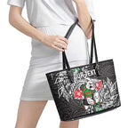 Personalised South Sydney Rabbitohs Leather Tote Bag Polynesian Tribal Pattern With Rugby Rabbit Mascot Art