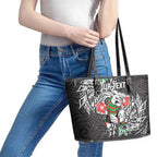 Personalised South Sydney Rabbitohs Leather Tote Bag Polynesian Tribal Pattern With Rugby Rabbit Mascot Art