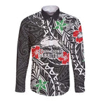 Personalised South Sydney Rabbitohs Long Sleeve Button Shirt Polynesian Tribal Pattern With Rugby Rabbit Mascot Art