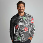 Personalised South Sydney Rabbitohs Long Sleeve Polo Shirt Polynesian Tribal Pattern With Rugby Rabbit Mascot Art