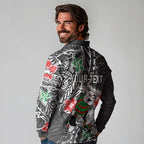 Personalised South Sydney Rabbitohs Long Sleeve Polo Shirt Polynesian Tribal Pattern With Rugby Rabbit Mascot Art