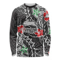 Personalised South Sydney Rabbitohs Long Sleeve Shirt Polynesian Tribal Pattern With Rugby Rabbit Mascot Art