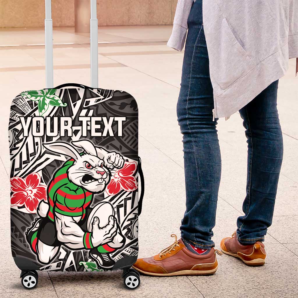 Personalised South Sydney Rabbitohs Luggage Cover Polynesian Tribal Pattern With Rugby Rabbit Mascot Art