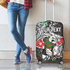 Personalised South Sydney Rabbitohs Luggage Cover Polynesian Tribal Pattern With Rugby Rabbit Mascot Art
