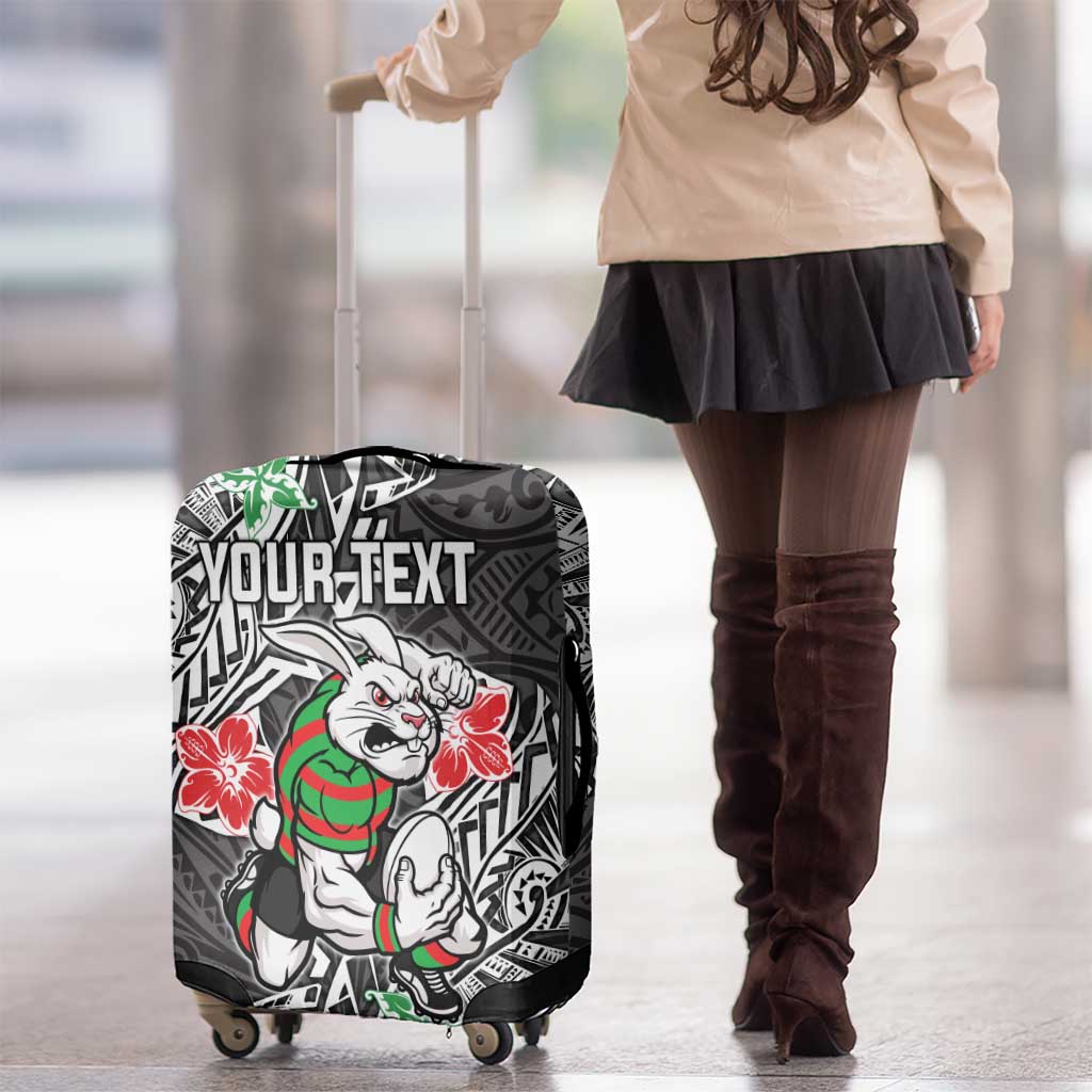 Personalised South Sydney Rabbitohs Luggage Cover Polynesian Tribal Pattern With Rugby Rabbit Mascot Art