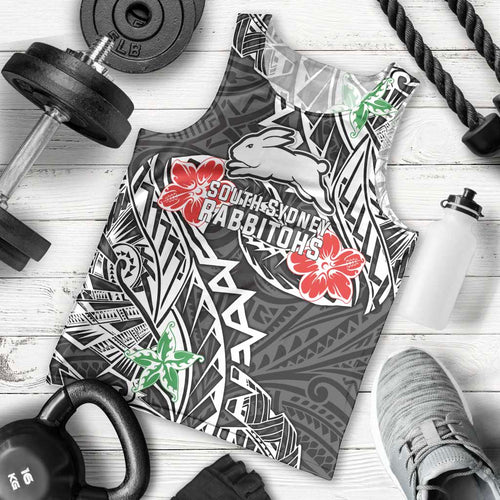 Personalised South Sydney Rabbitohs Men Tank Top Polynesian Tribal Pattern With Rugby Rabbit Mascot Art