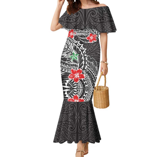 Personalised South Sydney Rabbitohs Mermaid Dress Polynesian Tribal Pattern With Rugby Rabbit Mascot Art
