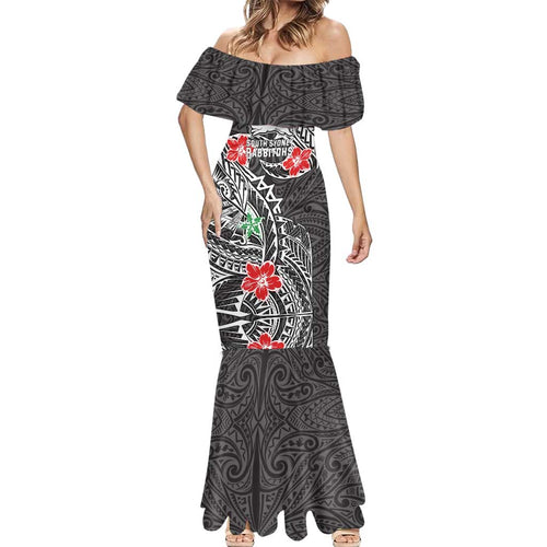 Personalised South Sydney Rabbitohs Mermaid Dress Polynesian Tribal Pattern With Rugby Rabbit Mascot Art