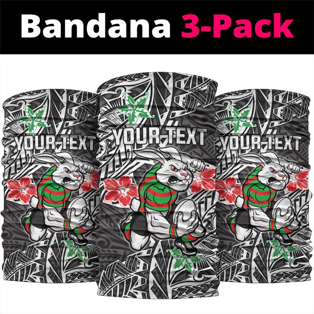 Personalised South Sydney Rabbitohs Neck Gaiter Polynesian Tribal Pattern With Rugby Rabbit Mascot Art
