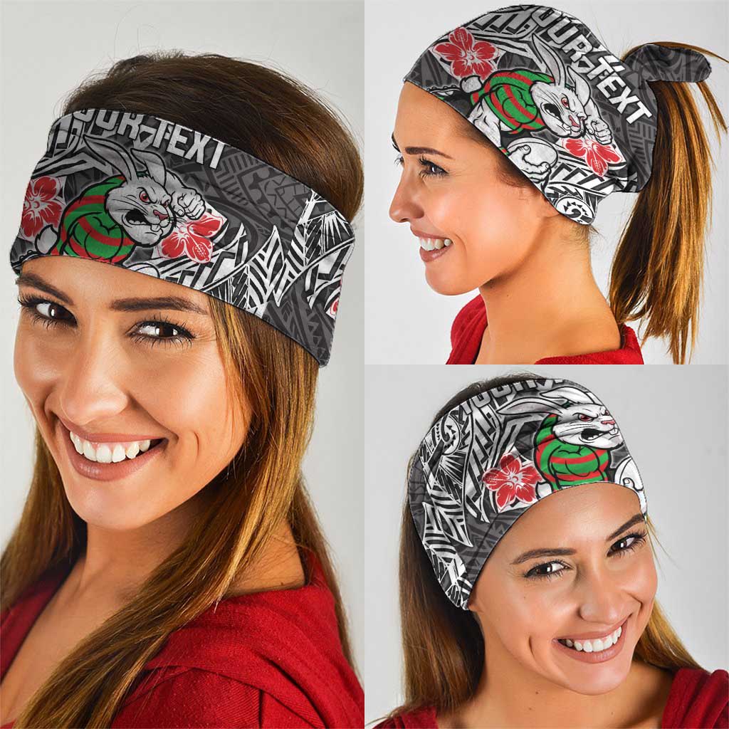 Personalised South Sydney Rabbitohs Neck Gaiter Polynesian Tribal Pattern With Rugby Rabbit Mascot Art