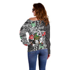 Personalised South Sydney Rabbitohs Off Shoulder Sweater Polynesian Tribal Pattern With Rugby Rabbit Mascot Art